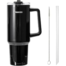 39 oz Stainless Steel Car Cup, Mug with Straw, Large Capacity Insulated Tumbler with Handle, Double-Wall Vacuum Thermal Cupwith Leak-Proof Lid, Perfect Use for Camping, Car, Office Black