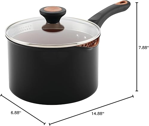 Miniatura 12 de Farberware Glide - Cacerola antiadherente con colador y tapa, 3 cuartos de galón, color negro