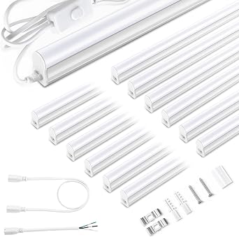 Pak 12 Pack 4FT LED Shop Lights, 2300LM 6500K Cool White, 20W Energy Efficient Linkable Ceiling and Under Cabinet Lighting, T5 Integrated Utility Fixture for Garage, Workshop, Basement, FCC Certified