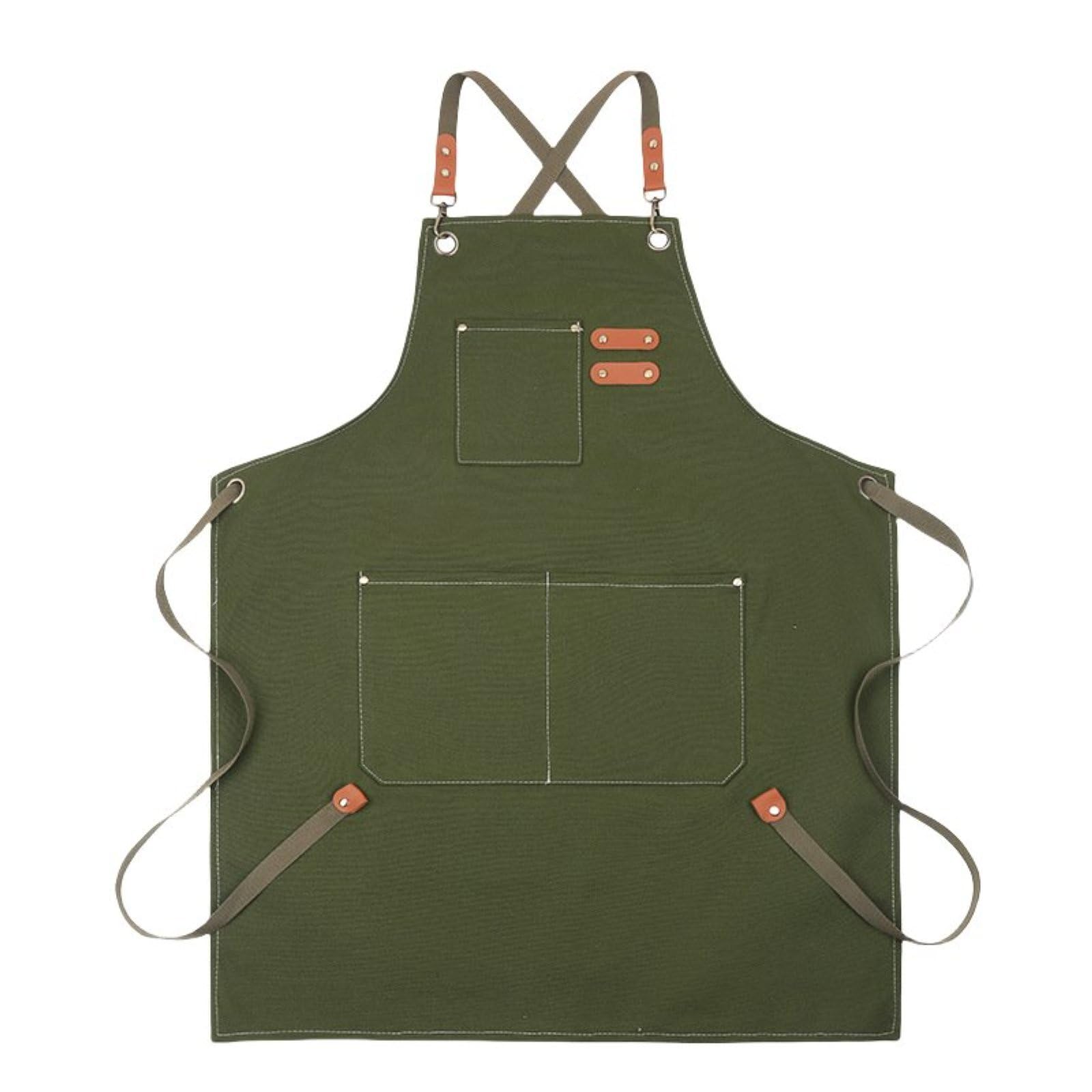 Tabards à poches, Tabliers unisexes en toile de coton avec bretelles et poches réglables, multicolore(Green 3)
