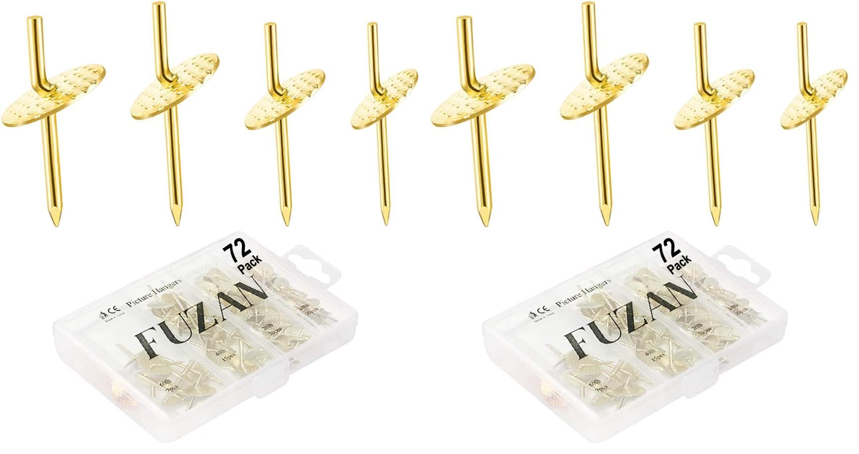 72 pcs Picture Hangers with 10-60lbs, 4 Different Size Picture Hangers, Iron Alloy Nail Hooks, Plaster Picture Hanging Kit on Wooden/Drywall Hanging Hardware for Clock, Mirror, Jewelry — Amazon image 8