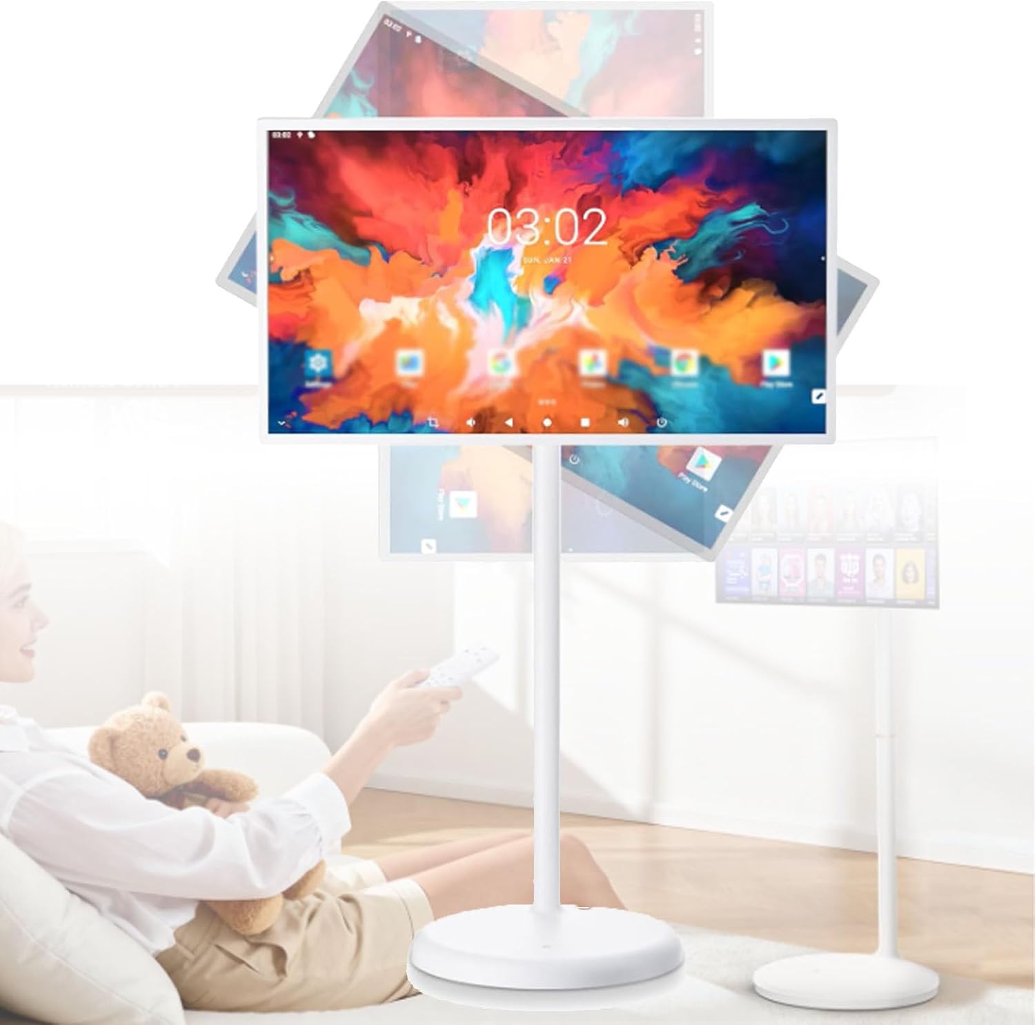 27 inch Portable Rolling TV, 1080P Smart Portable Wireless Touch Screen TV on Wheels with FHD IPS Large Display, Larger Battery Up to 6hr 8G+128G