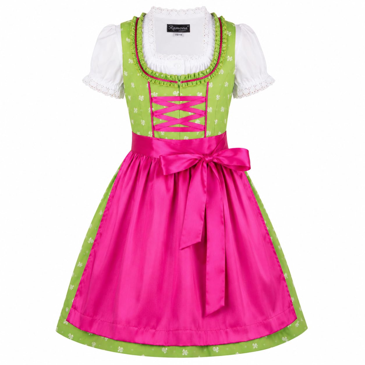 Ramona Lippert® - Dziecięca sukienka Dirndl dla dziewczynek - dirndl Franziska w kolorze jasnozielonym - 3-częściowa sukienka ludowa - moda ludowa - strój ludowy z fartuchem