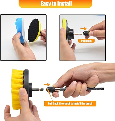 Miniatura 5 de Juego de 30 cepillos de taladro, kit de cepillos para taladro, incluye almohadillas para fregar, esponja, accesorio extendido, juego de accesorios
