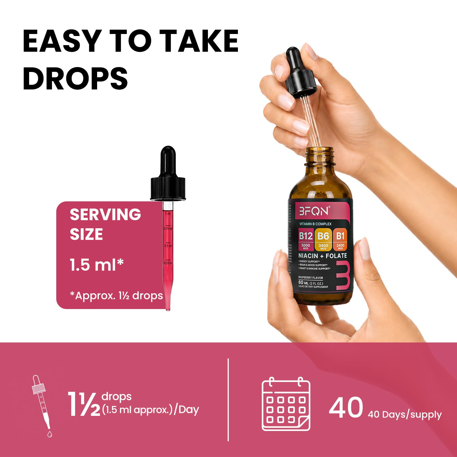 Vitamin B12 Complex Liquid Drops, Methylcobalamin 5000 mcg, Raspberry, 2 Oz — Amazon image 5
