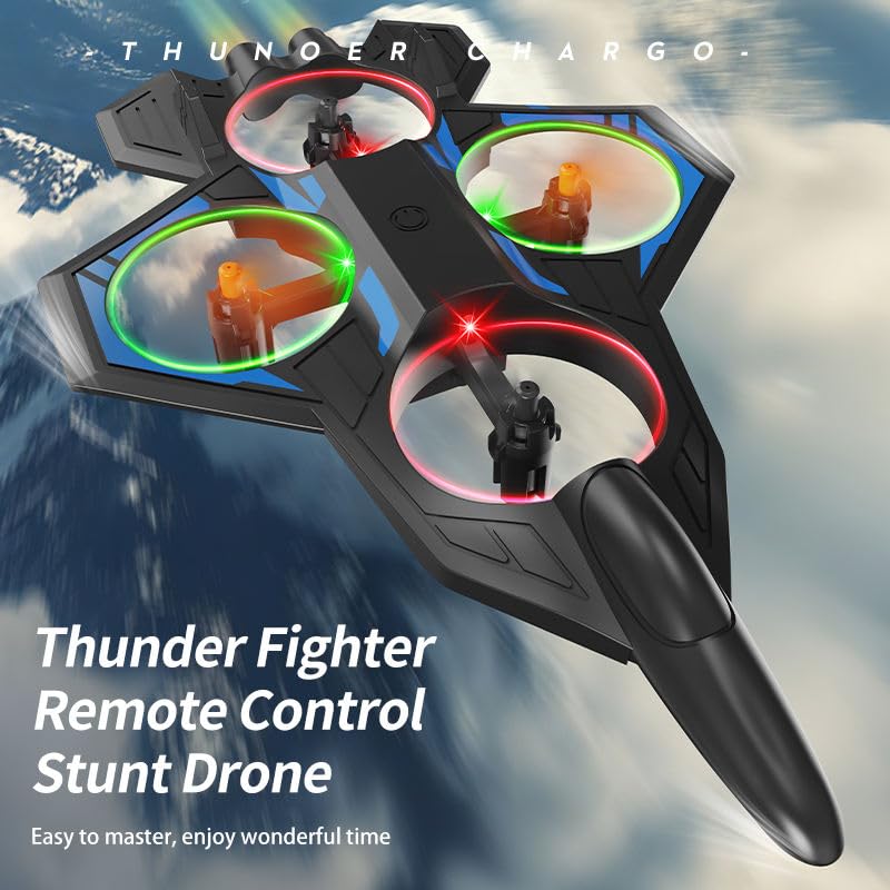 Image of Mini RC Fighter Jet Drone for Kids & Adults, 2.4GHz Remote Control Airplane with Altitude Hold, One-Key Takeoff /Landing, 360 Flip, LED Lights, USB Rechargeable, Indoor & Outdoor Flying Toy