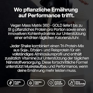 Protein Works Vegan Mass Matrix 360 - Gold Banana Smooth 2kg Veganer Mass Gainer Gewichtszunahme-Supplement Tri-Protein-Mix Aminosäuren Post-Workout Proteinshake 10 Portionen
