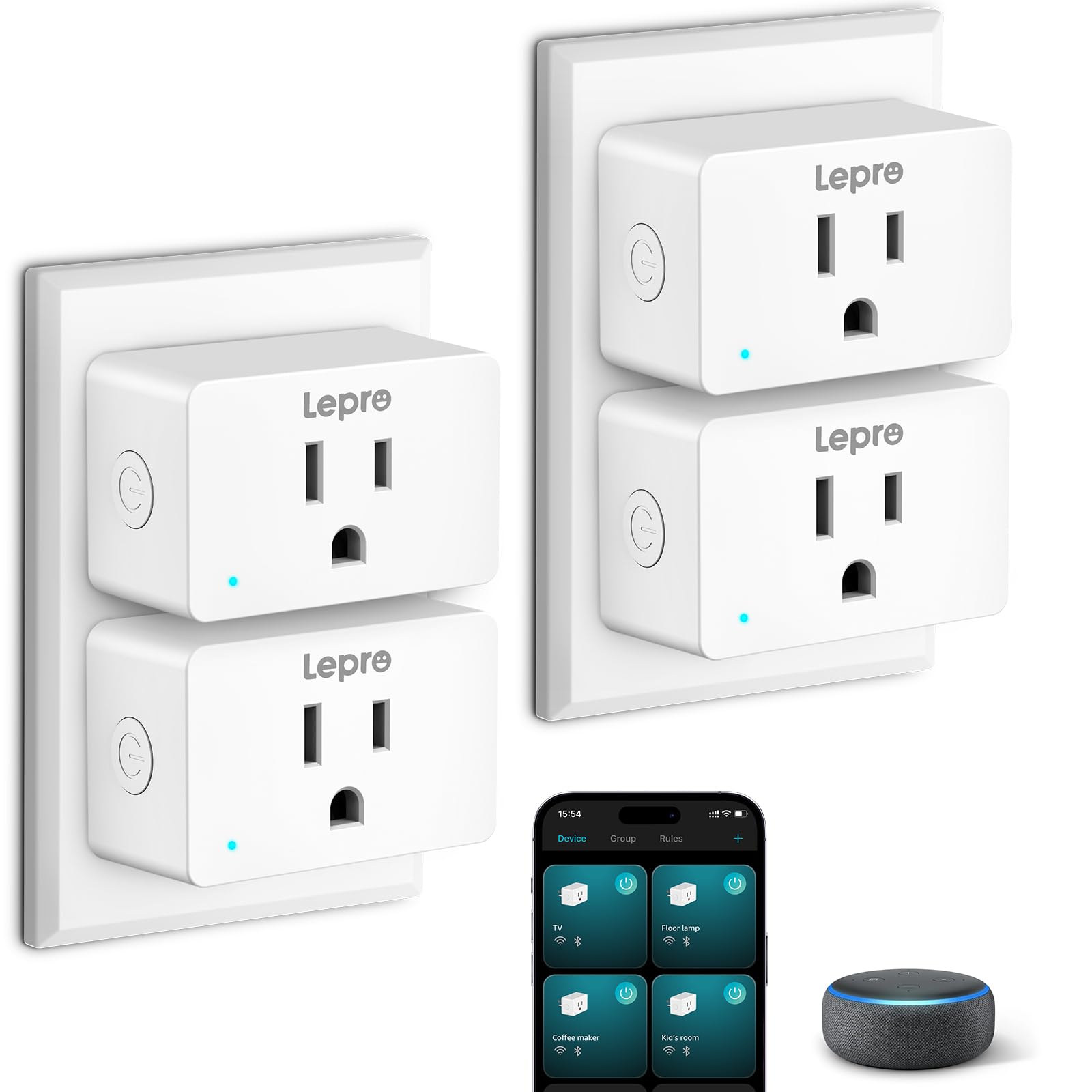 Lepro P1 Smart Plug Mini 15A WiFi Outlet Plugs Compatible with Alexa Google Assistant Voice APP Control Timer