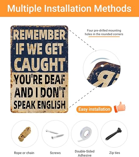Miniatura 7 de Cartel de metal divertido para decoración de pared con texto en inglés "Remember If We Get Caught", placa de póster de arte retro para hombre,