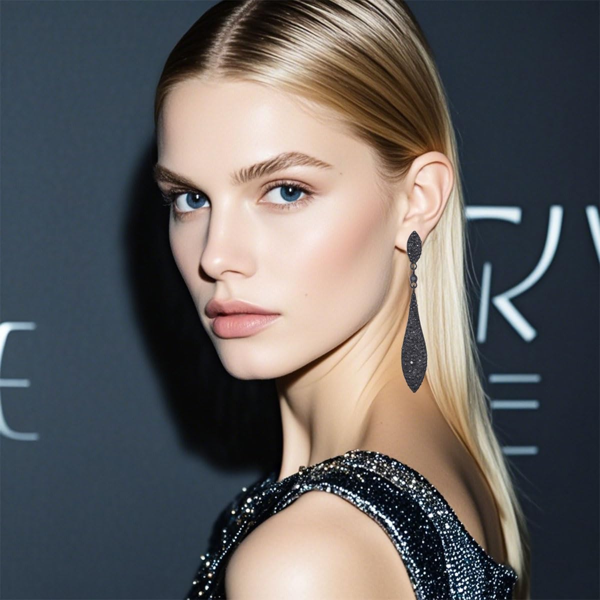 Rhinestone Statement Earrings Double Waterdrop Earrings Cluster Crystal Drop Dangle Earrings Prom Party Wedding Earrings for Women - Image 2