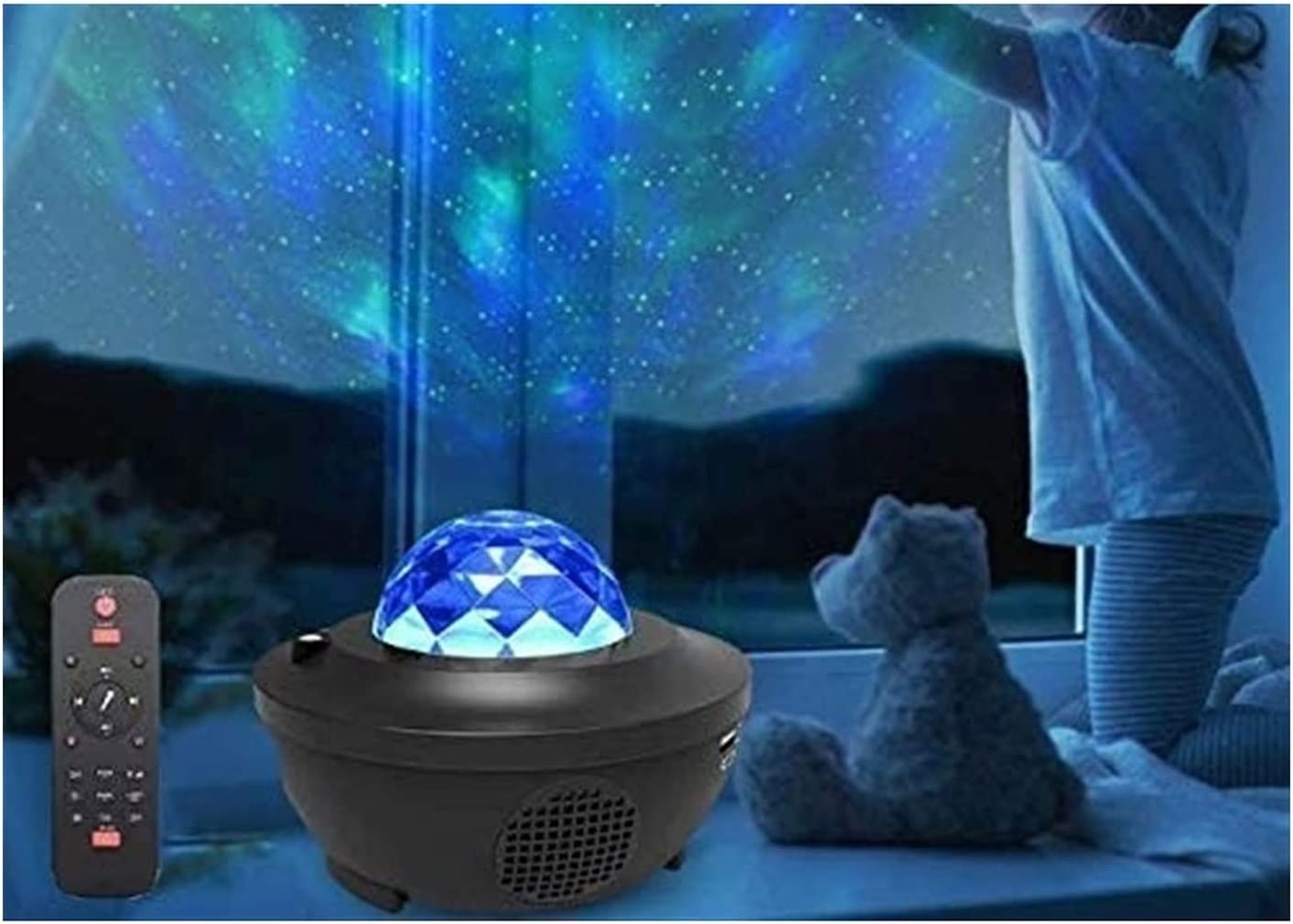 GeRRiT Proyector de luz nocturna con luminosidad ajustable, temporizador de control remoto, altavoz de música, espectáculo de luz, lámpara de proyector de luz LED for dormitorio de adultos, sala de es