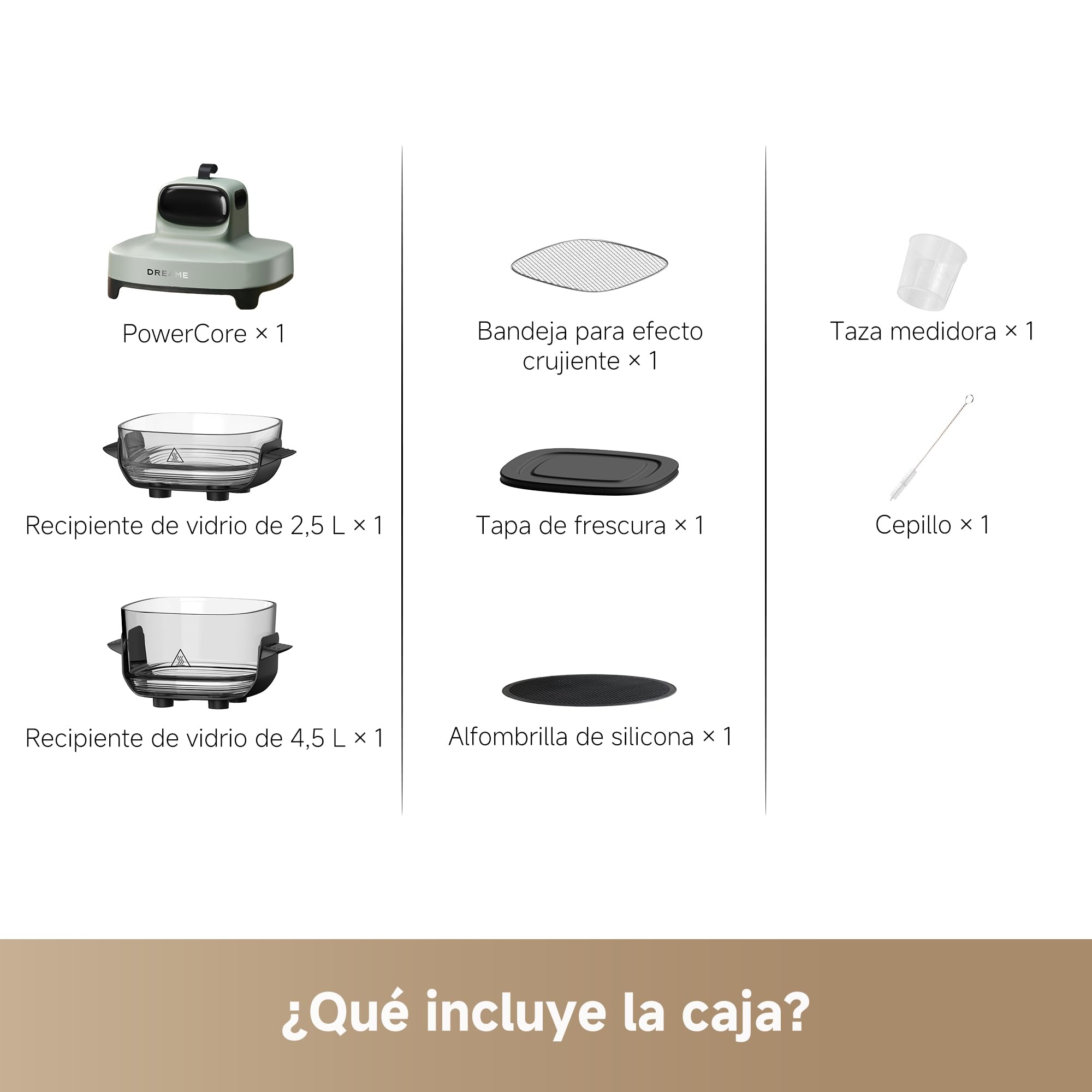 DREAME Tasti Freidora De Aire De Vidrio Portátil 5-1, 2 Ollas (2,5 L + 4,5 L), Cristal Borosilicato 6 mm, Aire Caliente 3D, Apta Lavavajillas, Vista Panorámica 360°, Desmontable