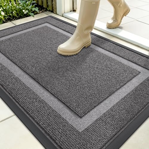 Image of OLANLY Front Door Mat Indoor Outdoor Entrance, Waterproof All-Season, All-Weather Doormat, Sturdy Natural Rubber, Fade Resistant, Low Profile, Easy Clean Patio Porch Entryway Mat, 35x23, Dark Grey