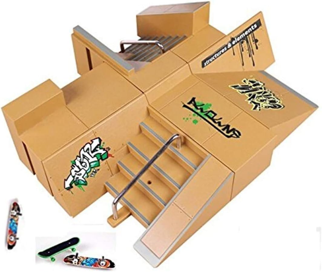 Kidsdream 8pcs Skate Park Kit Ramp Parts for Tech Deck Fingerboard Mini Finger Skateboard Fingerboards Ultimate Parks with 3PCS Finger Boards