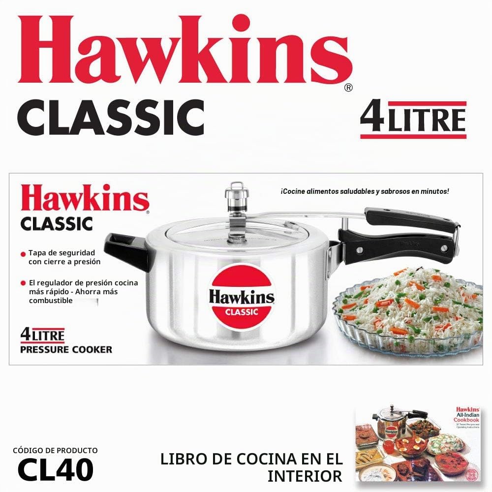 Hawkin Classic CL15 1.5 litros olla a presión de aluminio nuevo mejorado, pequeño, Plata 4-Liter plata