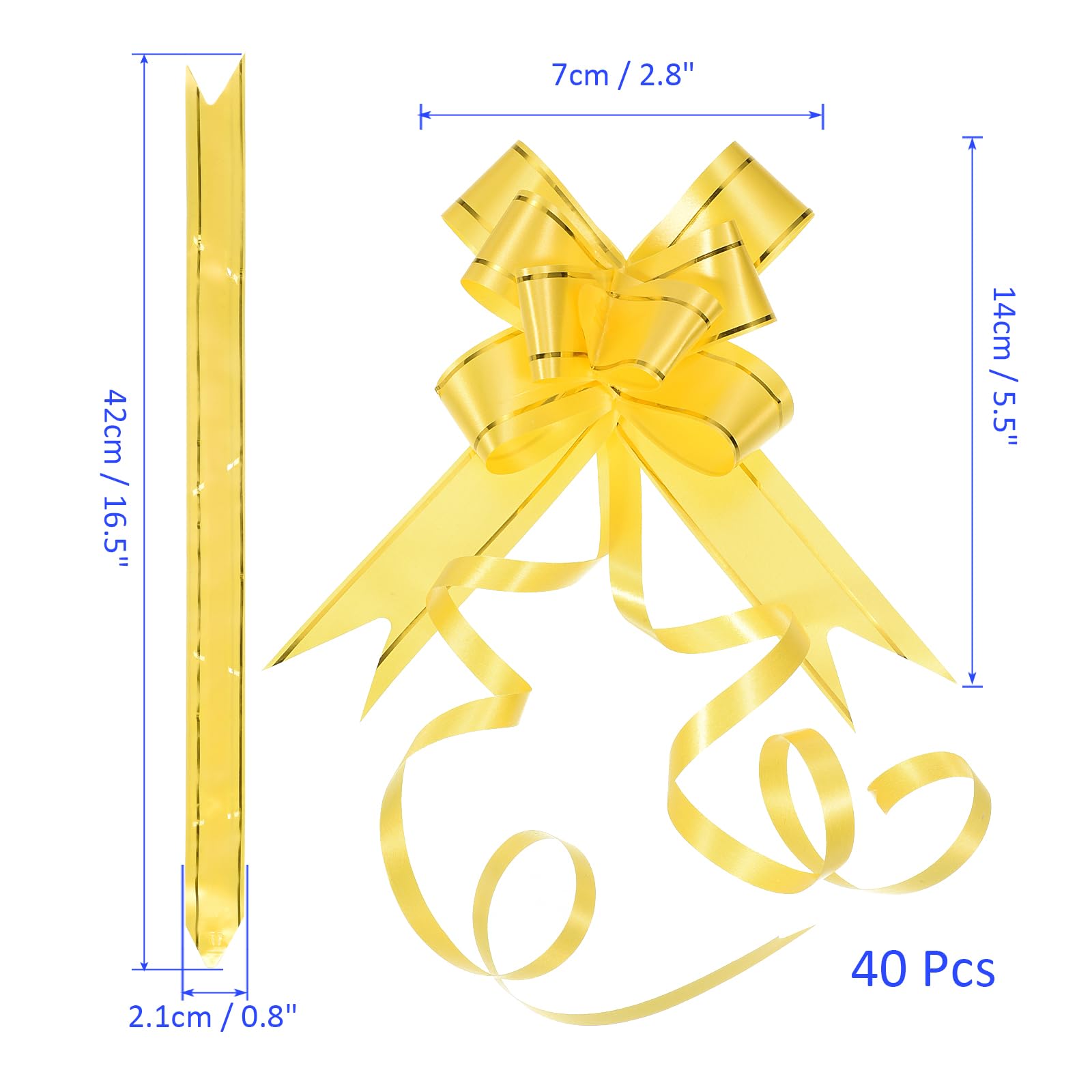 M METERXITY 40 Pack Pull Bows - Gold Thread Style Present Wrap String Bow, (2.8" Gold Tone) - Image 3