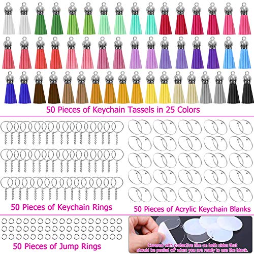 Acrylic Blank Keychains, Shynek 200 Pcs Clear Keychain Blanks for Vinyl with 50 Pcs Acrylic Blanks, 50 Pcs Keychain Tassels, 50 Pcs Key Rings with Chain and 50 Pcs Jump Rings…