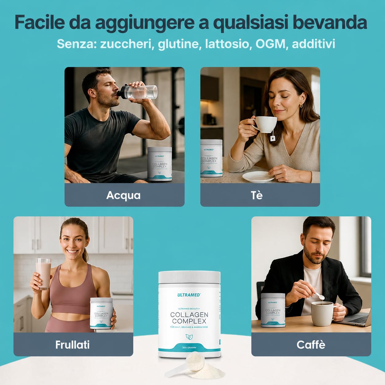 UltraMed - Polvere di collagene bioattiva premium composta da VERISOL®, TENDOFORTE® & FORTIGEL® + vitamina C | 300 g | peptidi di marca per pelle, tessuto connettivo e mobilità | Qualità testata in
