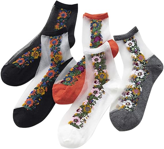 Amazon Damily 靴下 レディース くるぶし 夏用ソックス かわいい レース 花柄靴下 透明 女性用 くつした シースルソックス おしゃれ 綿 蒸れない靴下 脱げない スニーカーソックス スポーツ アウトドア くつ下 5足 6足セット 22 25cm フットカバー スニーカー