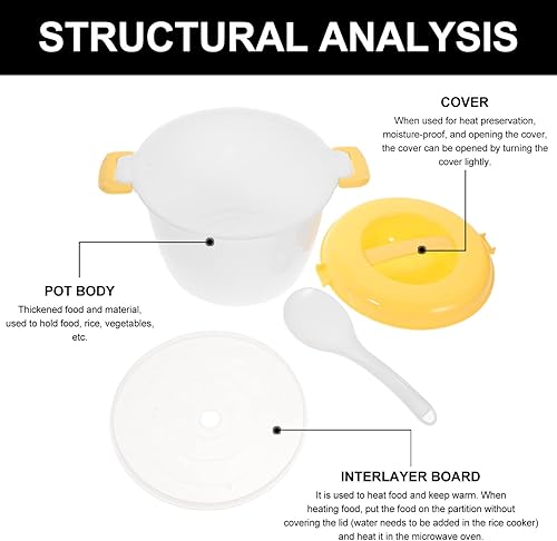 Miniatura 5 de Angoily Juego de ollas arroceras para microondas, portátil, de viaje, extraíble, antiadherente, utensilios de cocina para cocinar sopa, guisos de