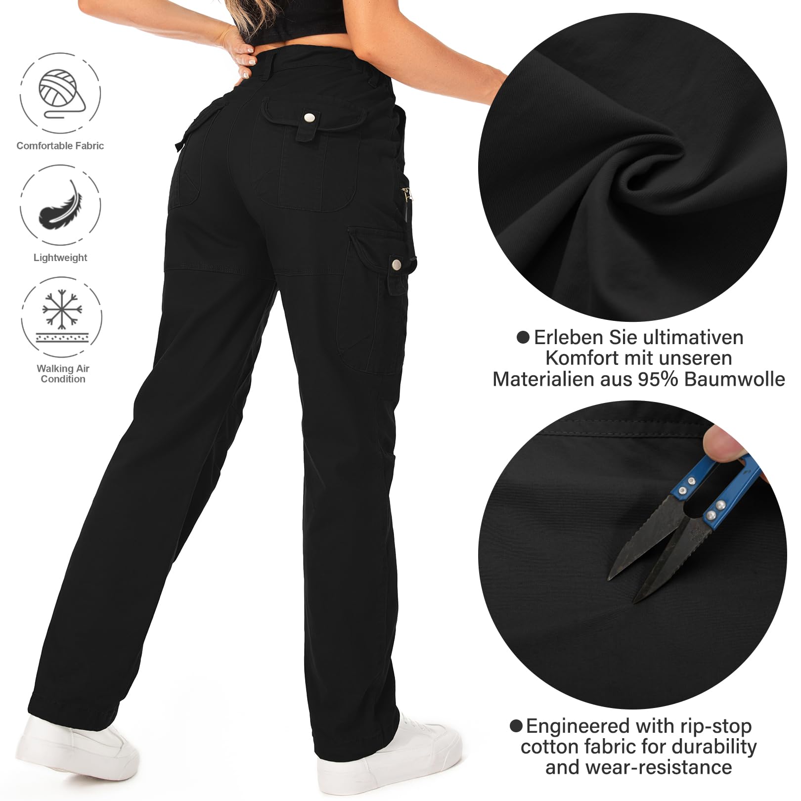 yeyity Pantalones cargo para mujer, multibolsillos, pantalones de senderismo, pantalones de trabajo, de algodón, pantalones de correr, pantalones de trekking, militares, ropa de calle