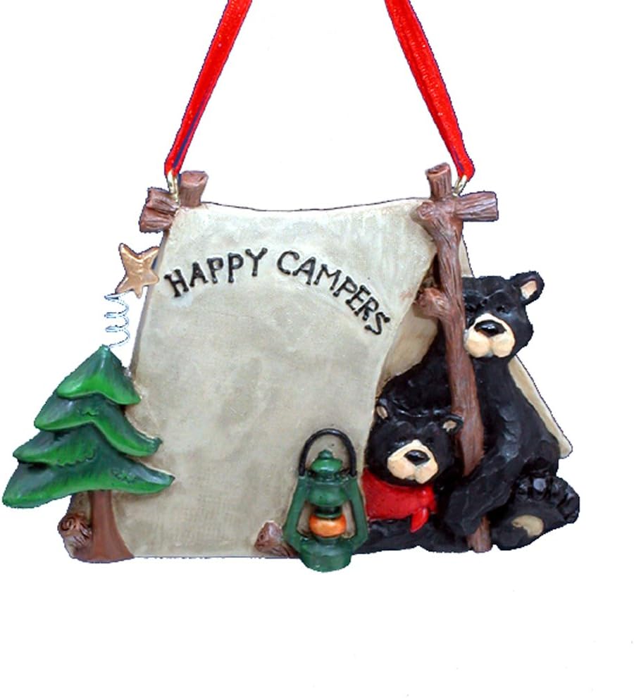 Happy Campers Black Bears in Camping Tent Christmas Tree Ornament,Resin, Adler W1484