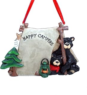 Kurt Adler W1484 1 X Flatback Happy Campers Two Black Bears In Tent Ornament - Christmas Ornament