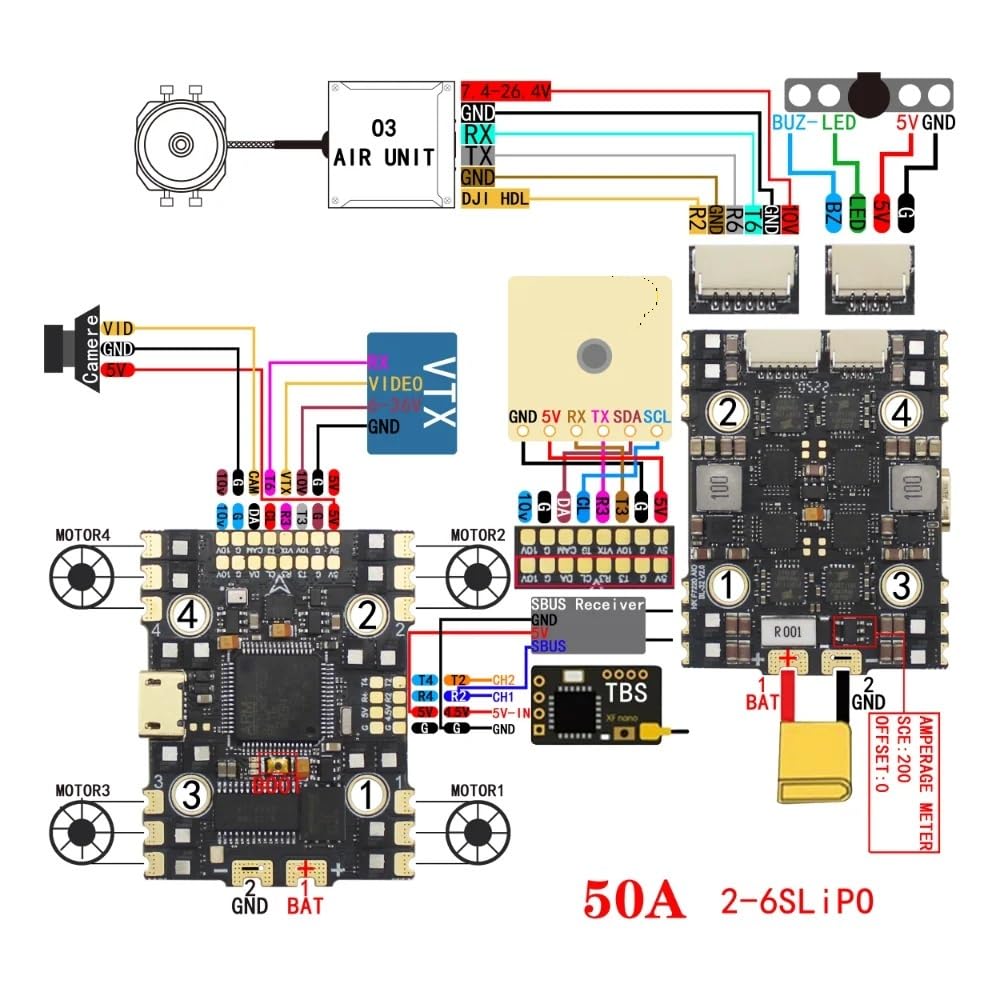 F722 AIO Podwójny BEC F7 kontroler lotu 32Bit 40A 50A 4w1 ESC 2-6Sfit for RC FPV Freestyle wykałaczka Drone(F722 40A AIO)