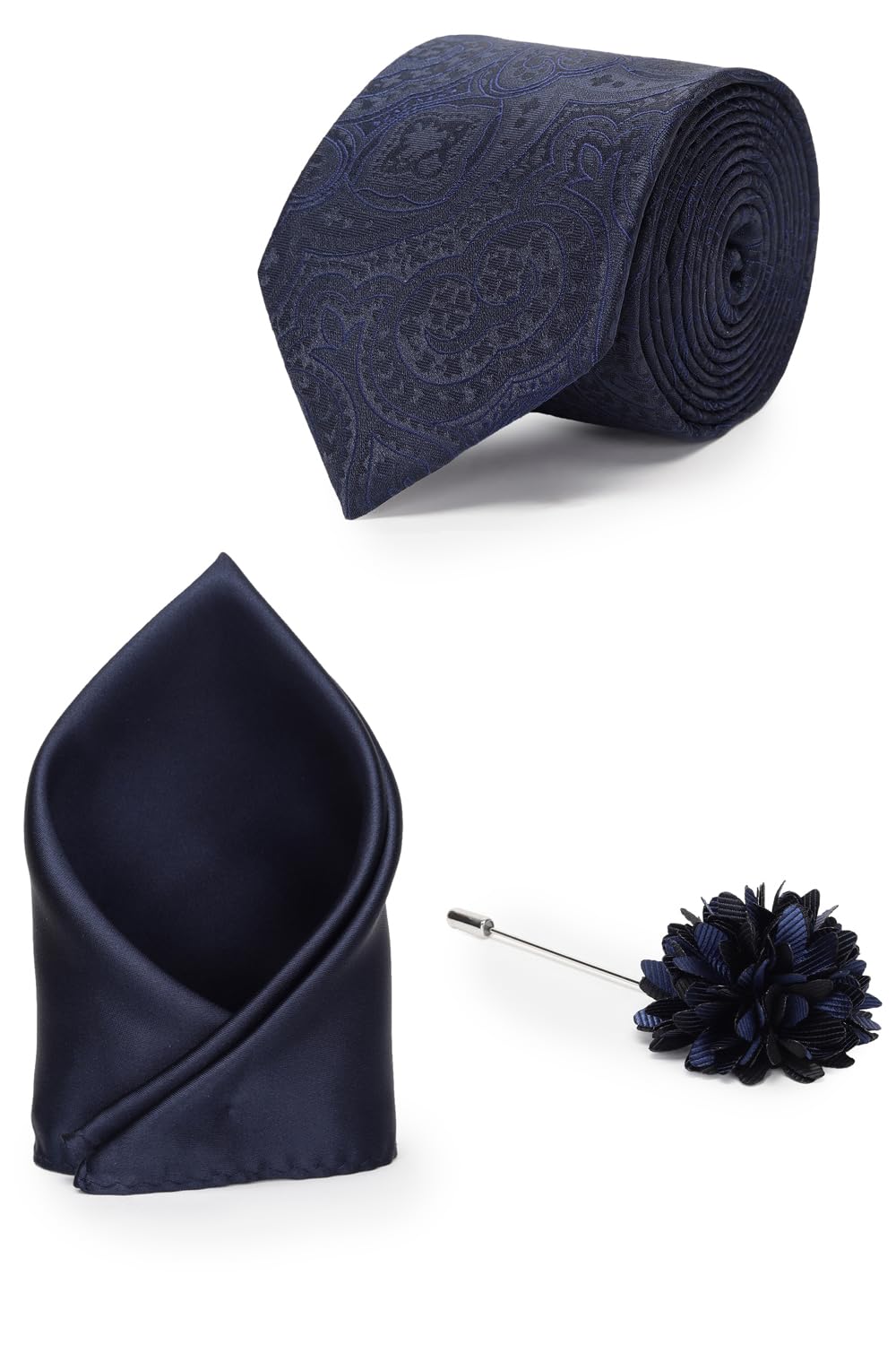 van heusen Men Navy Party Tie Pocket Square And Lapel Pin-picture-56