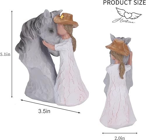 Miniatura 2 de Figura de caballo para niñas y mujeres, regalo para amantes de los caballos de vaqueras, estatua de caballo abrazando a niña, caballo esculpido