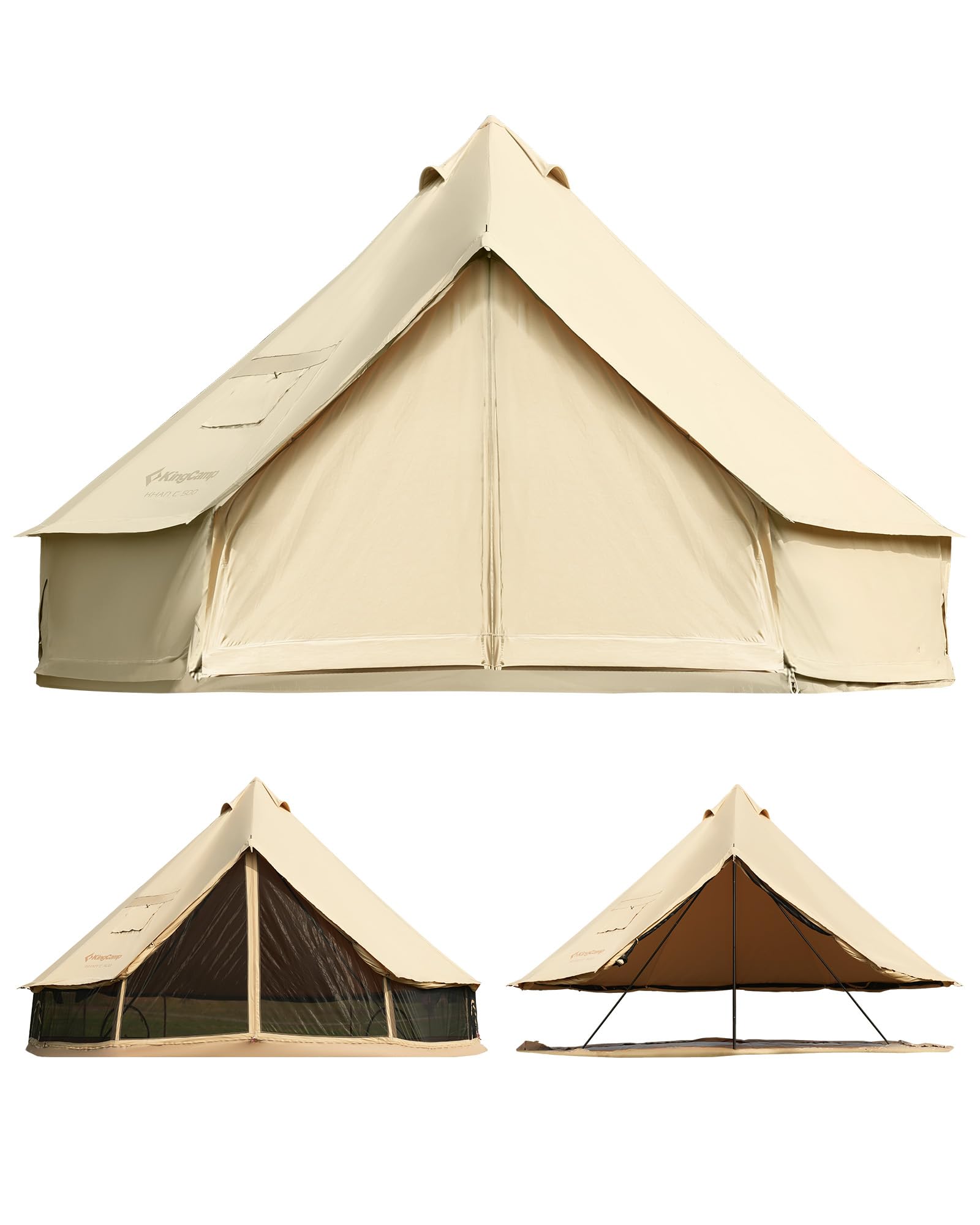 KingCamp Khan Camping Bell Tent 4m/5m Cotton Canvas Tents 6-8 Person Luxury Yurt Tent with Zipper Waterproof Pyramid Ten for Family Camping Party