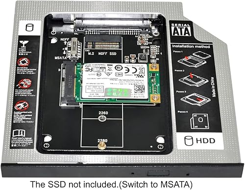 Miniatura 7 de NFHK MSATA NGFF BM-Key SSD a Slimline SATA 13Pin Caddy Case para 0.374 in Universal Laptop CDDVD-ROM Optical Bay