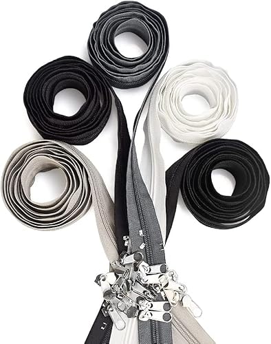 Annvchi Endlosreißverschluss mit Zipper, 2 m Zipper für Reißverschluss 5 mm, Mit Kettenkopf und Endstück, Spiralförmig, Trennbar, 5 Streifen 4 Farben, für Röcke, Rucksack, Heimtextilien Cover