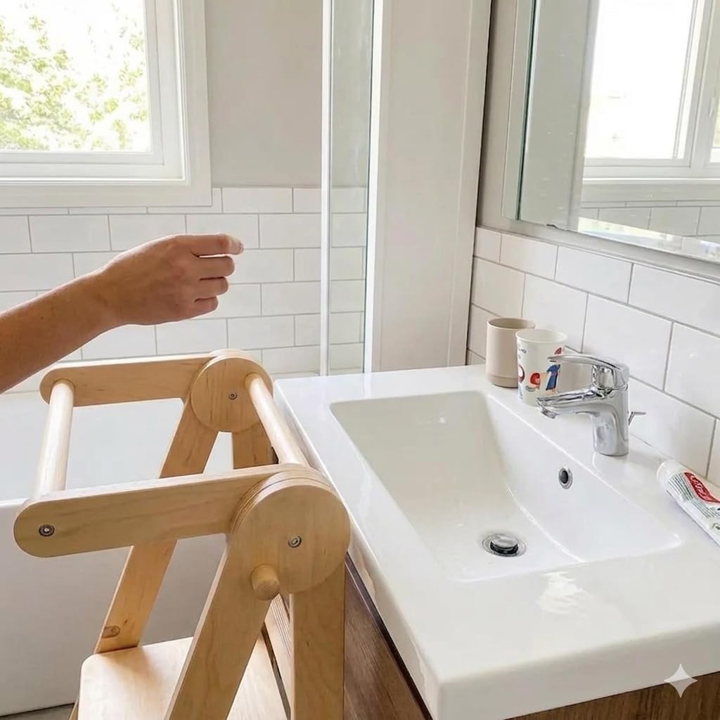 Torre di Apprendimento Pieghevole in Legno per Bambini stile Montessori
