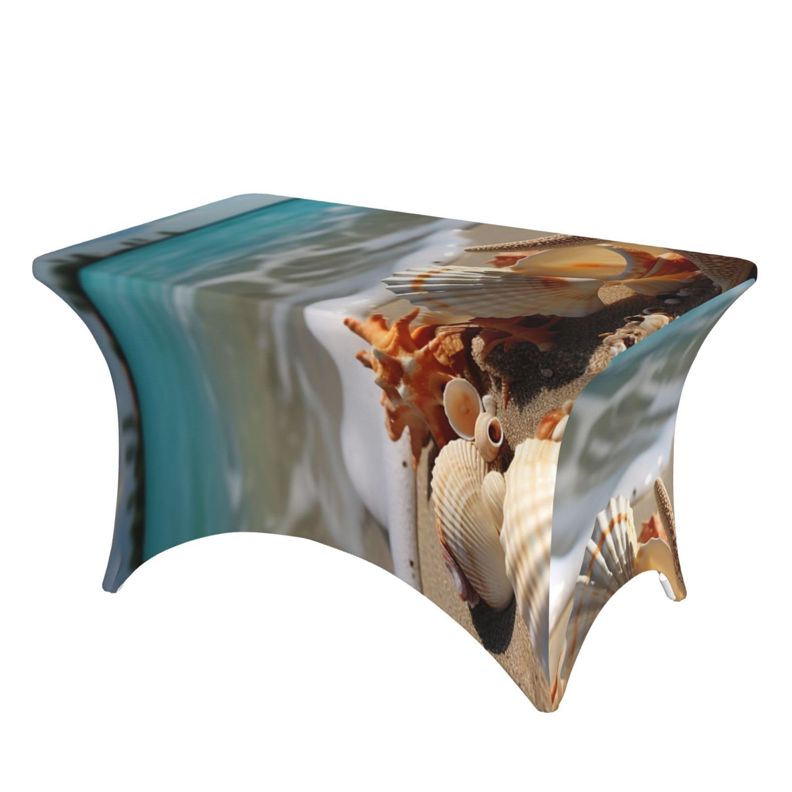 LKTPSKQRY 4ft Spandex Table Cloth For Rectangle Tables, Wrinkle Resistant Stretch Tablecloths Protector Seashells Starfish On Beach Washable Patio Table Cover For Wedding, Party, Banquet, Picnic