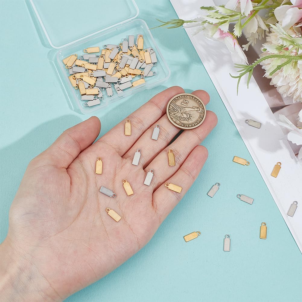 BENECREAT 100pcs 304 Stainless Steel Engraving Blanks, 2 Colors Rectangle Stamping Blanks Tags with Round Hole for Stamping Necklace Keychain Jewelry Making, 0.43x0.16 Inch - Image 3