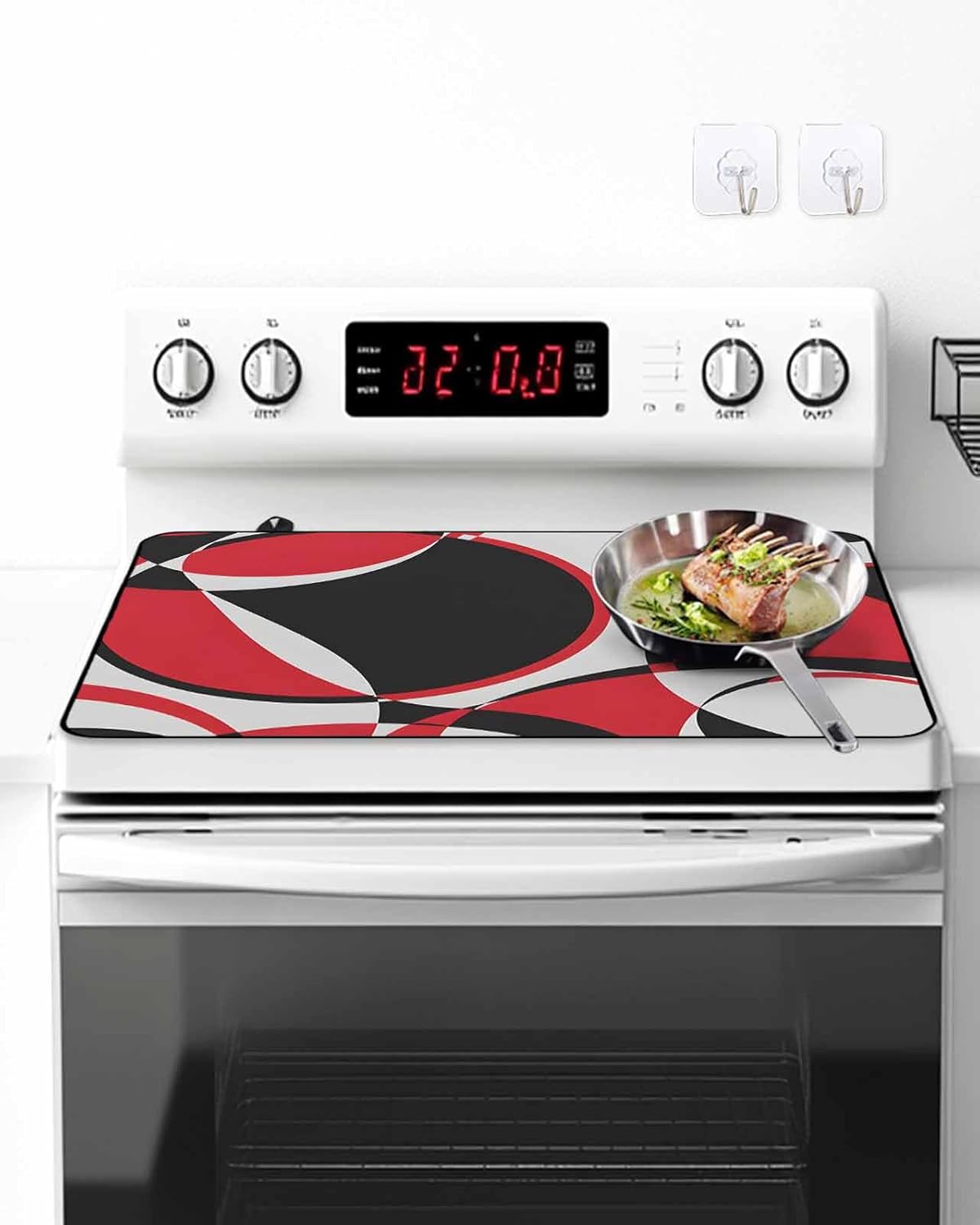 Stove Top Cover Red Geometric Circle Stove Cover for Electric Stove Top Modern Abstract Art Glass Cooktop Covers Anti-Slip Mat Heat R esistant Countertop Protector Kitchen Decor 31"x24"