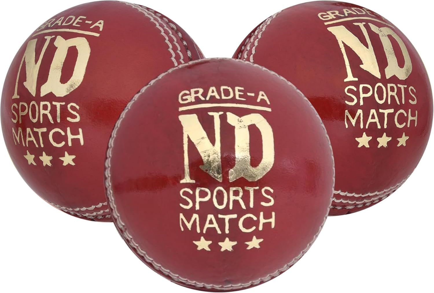 ND Sports Grade-A Leather Cricket Ball, Professional Cricket Balls for Match & Practice, Hand-Stitched Swing Ball, Durable Hard Ball Bowling Ball for Club Cricket (3-Red, Junior)