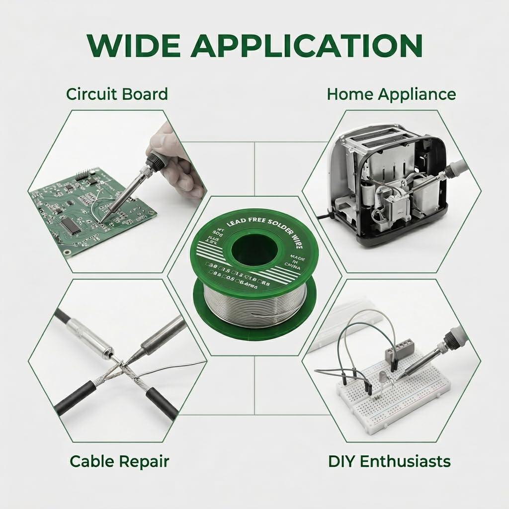 Alambre de Soldadura sin Plomo 1mm 50g Sn99.3% Cu0.7%, Estaño para Soldar con Núcleo de Colofonia 2% Flux, Hilo Estaño Soldadura para Electrónica PCB, Reparación de Cables y Proyectos DIY — view 6