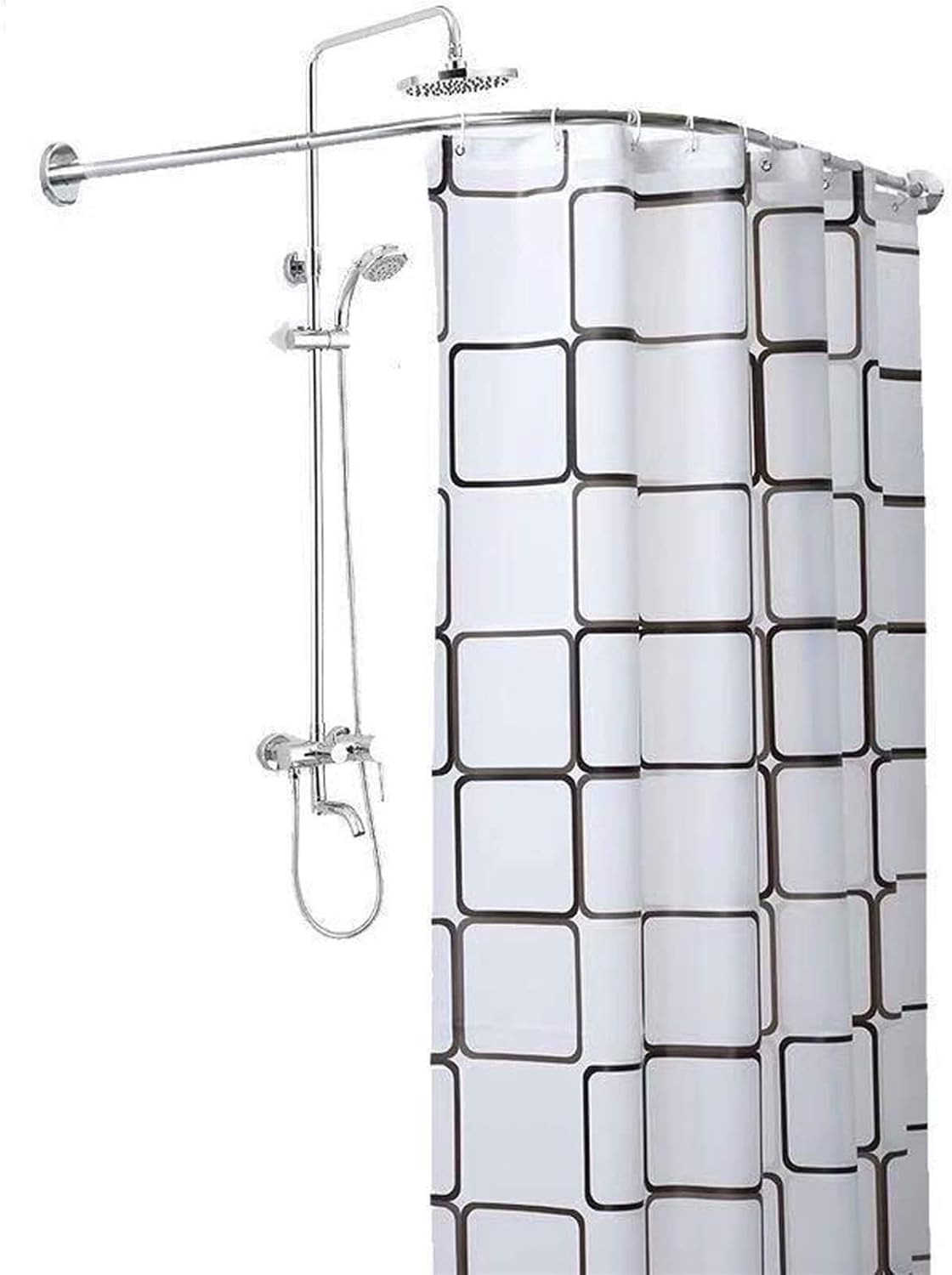 Tringle rideau de douche extensible pour supprimer le rideau collant | Barre incurvée en L sans trou