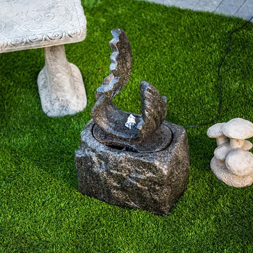 Image of XBrand 25 in H Stone-Look Sculptural Modern Freestanding Fiber Resin Outdoor Garden Fountain w /LED Light, Black