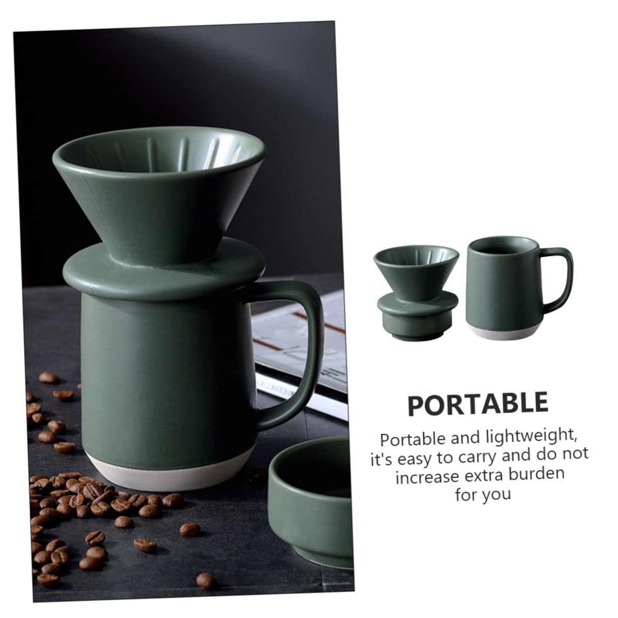 Tragbarer Keramik Kaffeefilterbecher für Zuhause 1 Satz Grün | Feine Filterung, Leicht und Tragbar, Schlichtes Design mit Zarten Details
