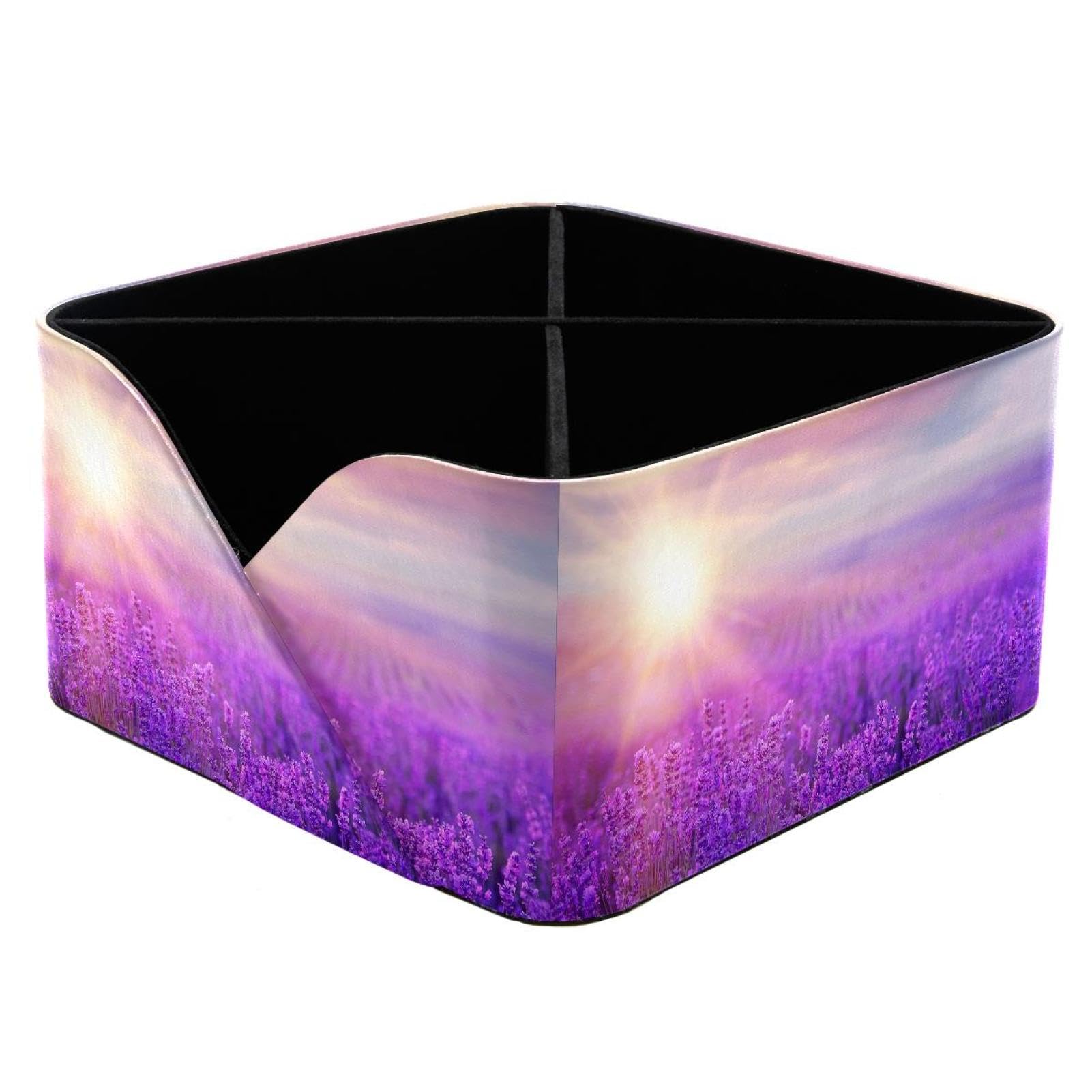 KengjuTesu Sunset over Violet Lavender Field in Provence France Desktop Organizer Pen Holder, Rectangular Pencil Cup for Office, Study and Makeup Stations