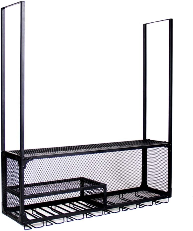 Wine Rack,Industrial Hanging Stem Glass Holder, Iron Wine Rack with Glass Storage, Decorative Wine Bottle Holder, Space-Saving Shelf for Kitchen/Bar/Cabinet, Black Ceiling Decor，（Black，80Cm）