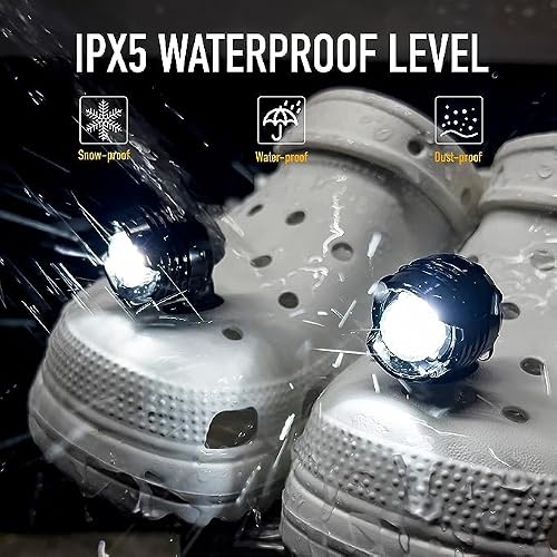 2 Pcs Rechargable Headlights for Crock, Outdoor Waterproof LED Flashlight for Shoes, Clip on Crock Light Attachment Charm, Accessories for Camping, Cycling, Walking, 3 Light Modes, Last 72 Hours - Thumbnail 3