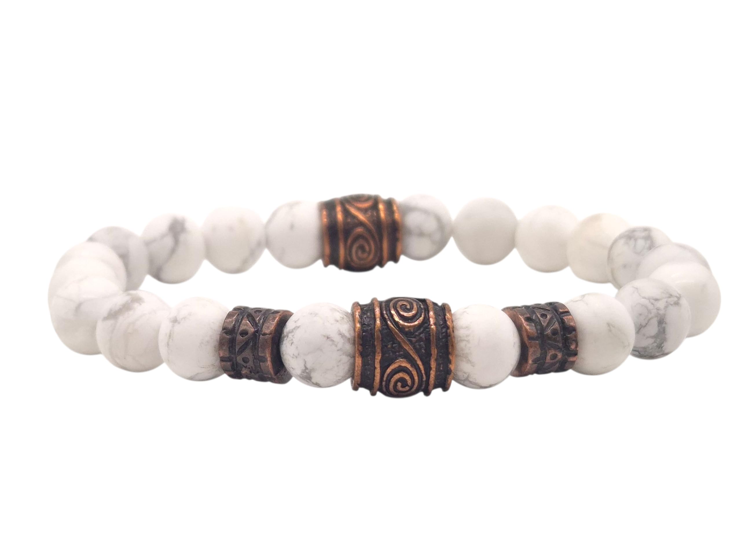 NAHLE | Wikinger Armband | Howlith 8mm Viking Stretch- Armband | handgemachtes Perlenarmband | mit edler Schmuckschachtel (23, Howlith)