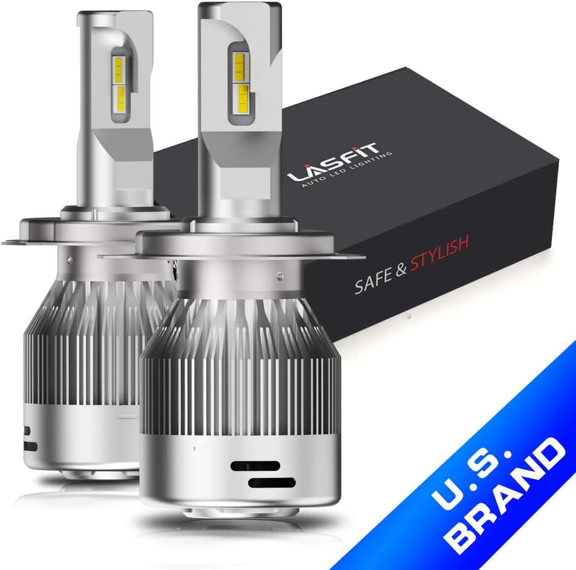 LASFIT H4/9003 LED Headlight Bulbs 7600lm 6000K Xenon White LED Headlight conversion kits- High/Low Dual Beam- 360 Degree Adjustable Beam Angle