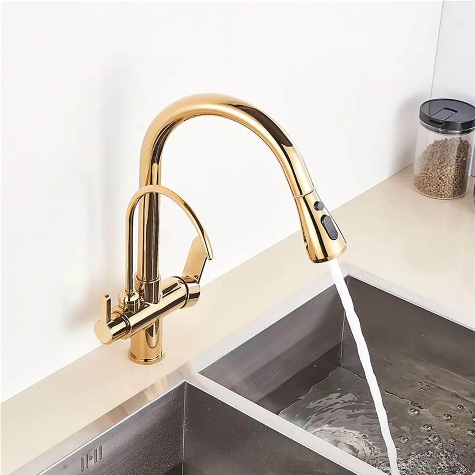 Rubinetto da cucina estraibile con filtro dell'acqua, miscelatore a 2/3 vie, per acqua potabile pulita, design moderno per cucine chic