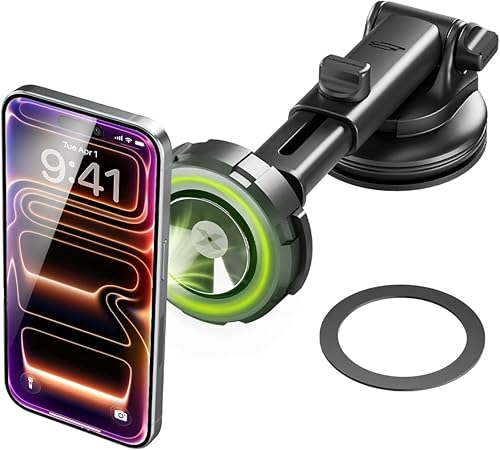 Bracketron MagAlign Max - Soporte magnético para teléfono MagSafe para parabrisas y tablero, soporte magnético de teléfono de succión de vacío 360