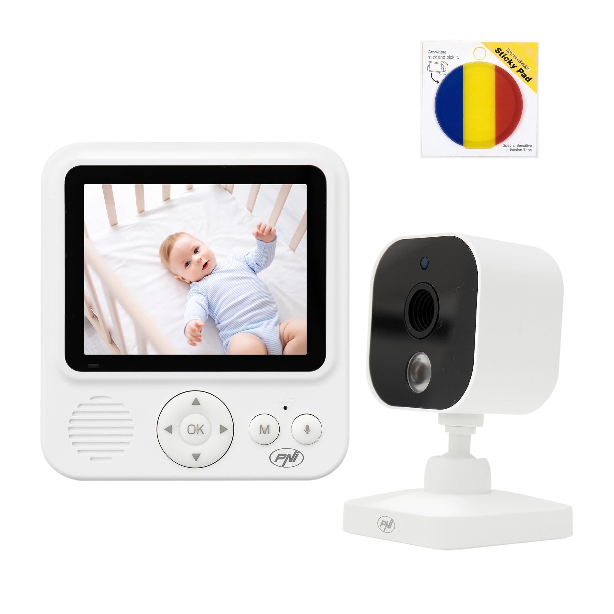 PNI BM280 Video Baby Monitor Bundle with 2.8" Screen, 2.4GHz Wireless Connection and Adhesive Pad/Flag